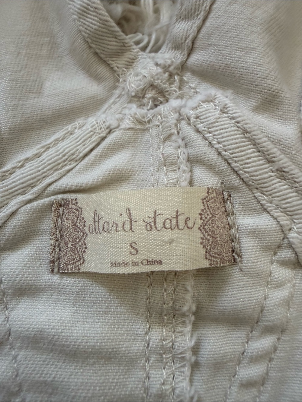 Altar'd State Cream Denim Overall Mini Dress with Buckled Straps - Picture 2 of 3